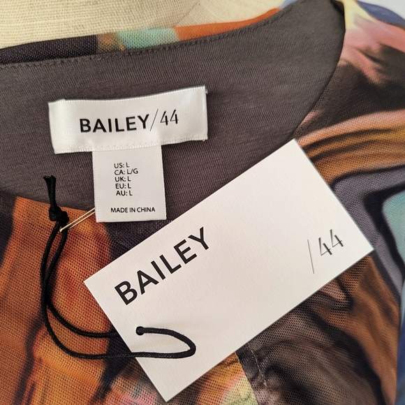 Bailey 44 Vanity Swirl Print Round Neck Mesh Overlay Ruched Center Multi L NWT - Picture 14 of 14